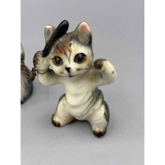 Vtg Nov Co Japana Ceramic Cat Figurine‎ Trio Playing Instruments Connected Chain - Picture 4 of 6